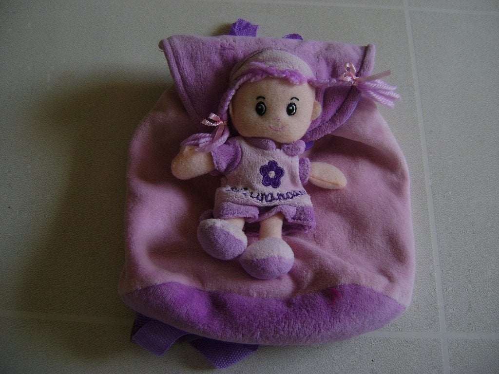 roze/lila pluche rugtasje popje achter aan vast en sleutelha, Ophalen of Verzenden, Zo goed als nieuw, Overige typen
