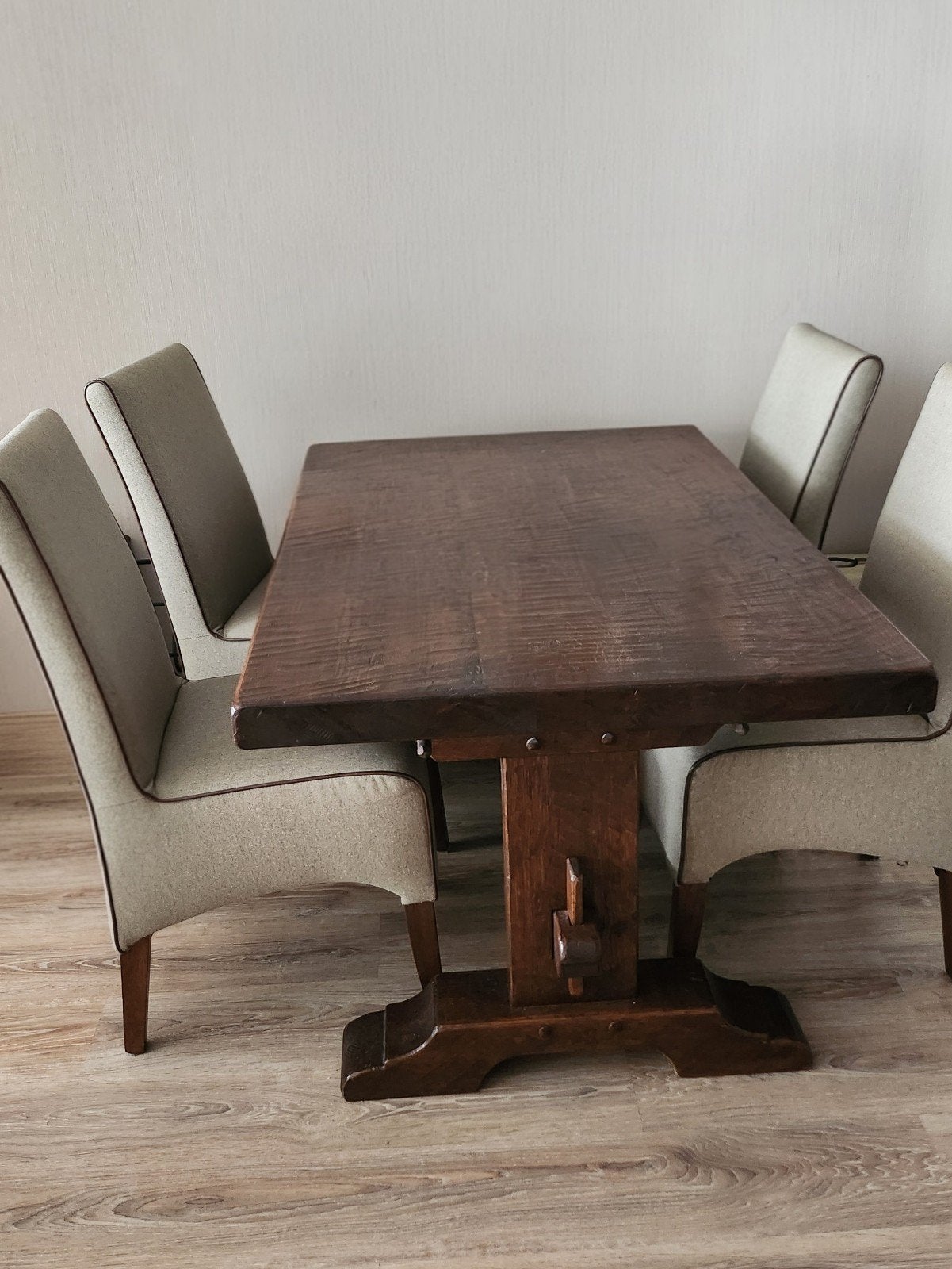 GRATIS OPHALEN !! MOOIE ROBUUSTE EETHOEK, Ophalen, Gebruikt, 4 tot 6 stoelen