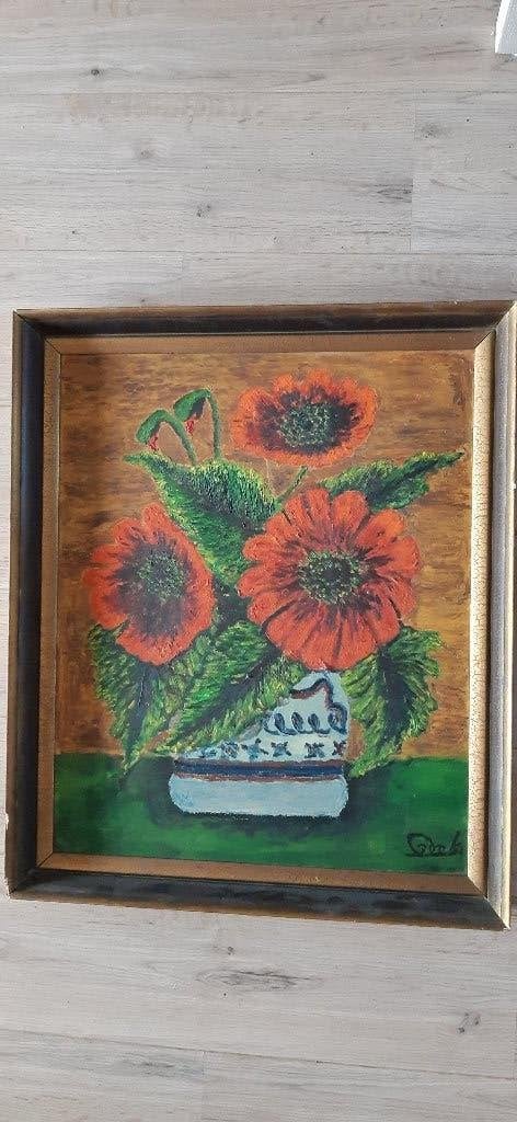 KLASSIEK OLIEVERF SCHILDERIJ, Olieverf, Ophalen, Bloemen, Gesigneerd