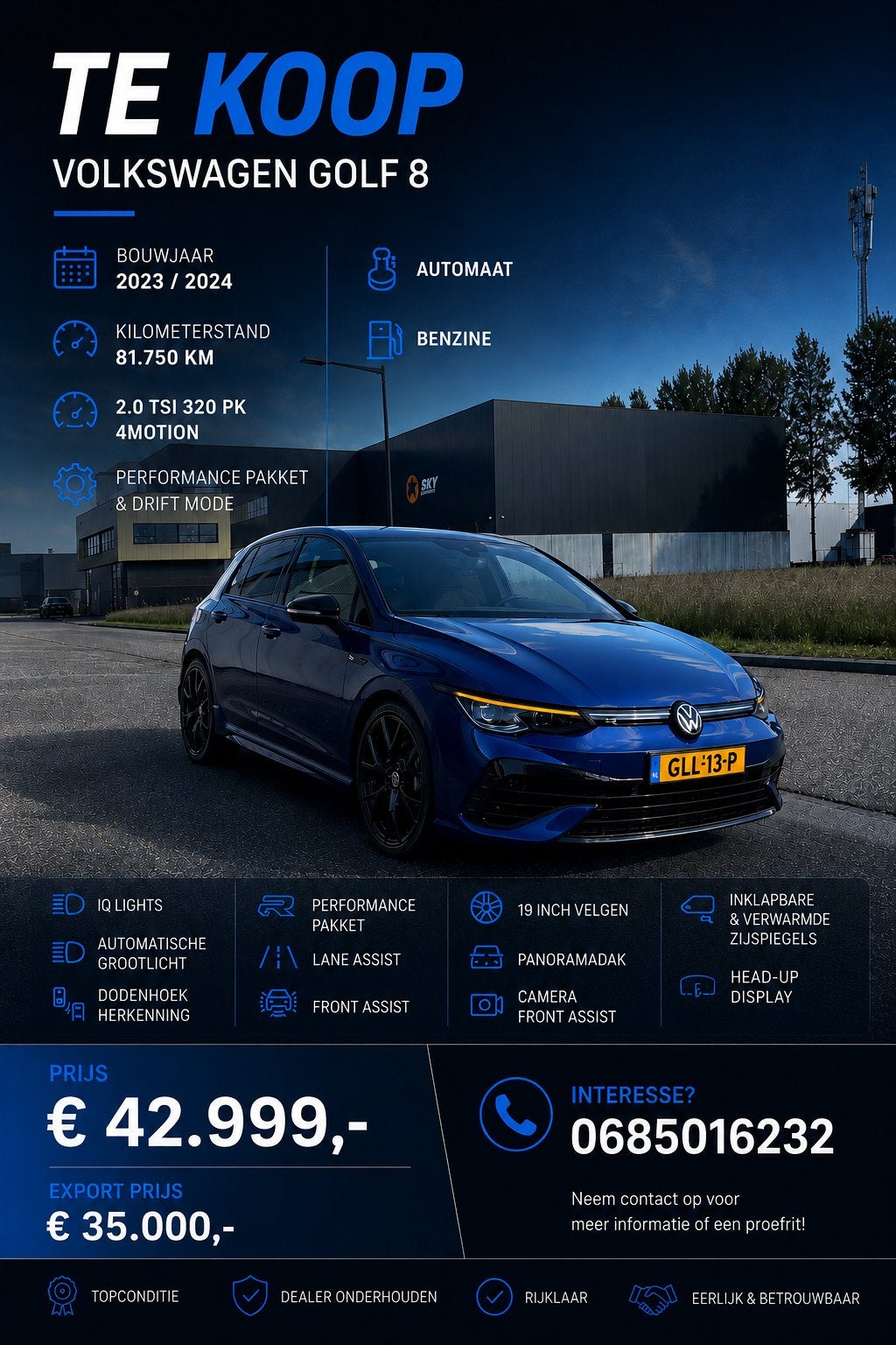 Volkswagen Golf 2.0 TSI 320pk 7-DSG 4MOTION 2023 Blauw, Automaat, Euro 6, 4 cilinders, 1984 cc
