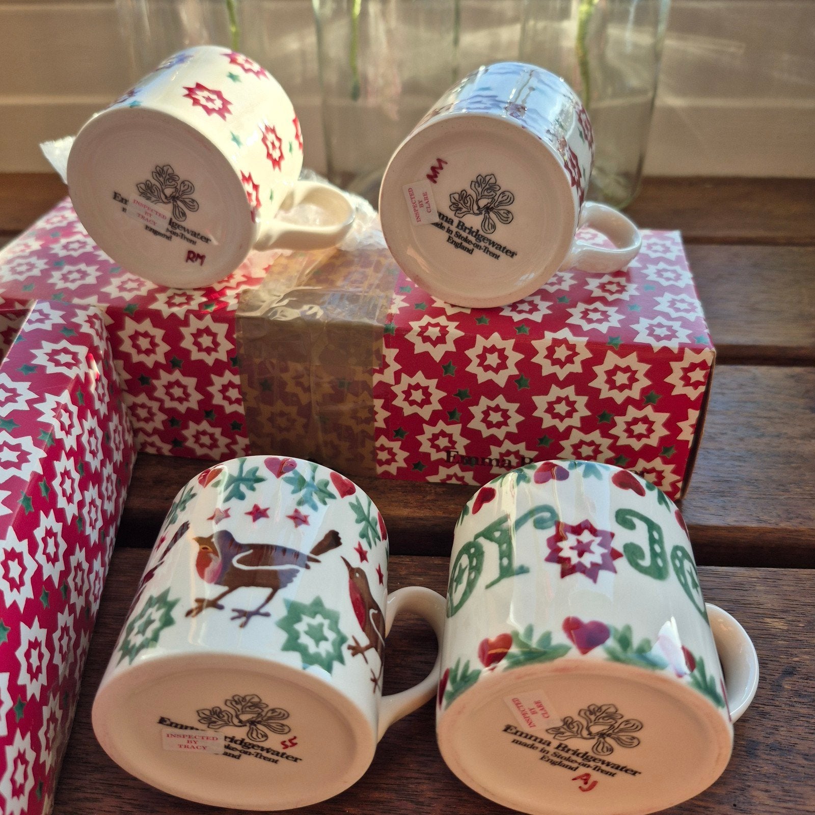 Emma Bridgewater set 4 espressomokjes Kerst Robin nieuw, Huis en Inrichting, Keuken | Servies, Nieuw, Emma Bridgewater, Overige stijlen