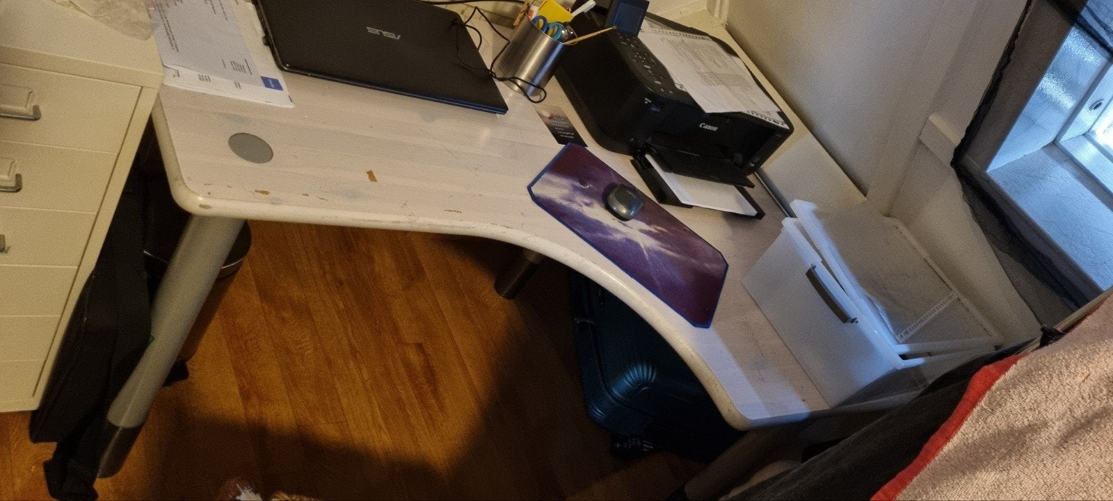hoek bureau met bijbehorend kastje, Huis en Inrichting, Bureaus, 90 cm, Gebruikt, 120 cm, In hoogte verstelbaar