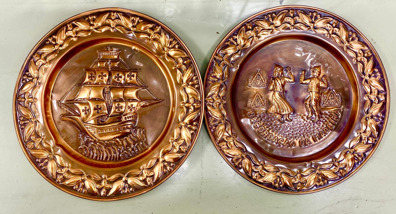 2 Vintage Koperen Wandborden Madeira – 29 cm, Antiek en Kunst, Ophalen of Verzenden