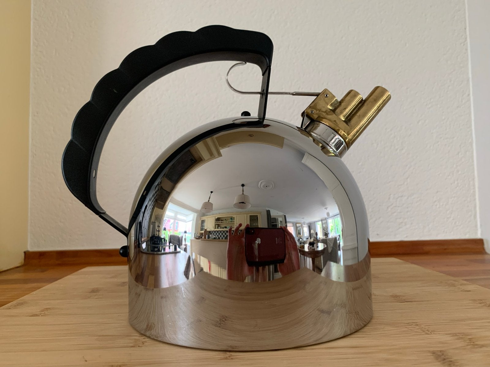 Alessi 9091 Fluitketel Richard Sapper met Koperen Bodem, Gebruikt, Zilver, Ophalen of Verzenden, Metaal
