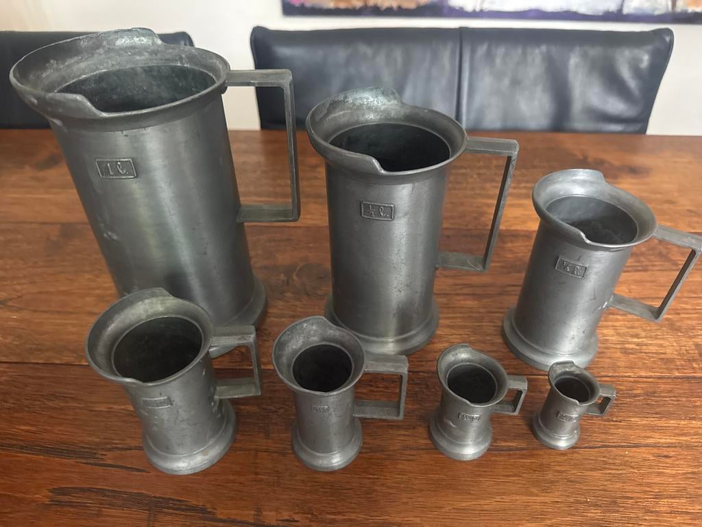 Antieke tinnen maatbekers set - 7 stuks, Antiek en Kunst, Antiek | Tin, Ophalen