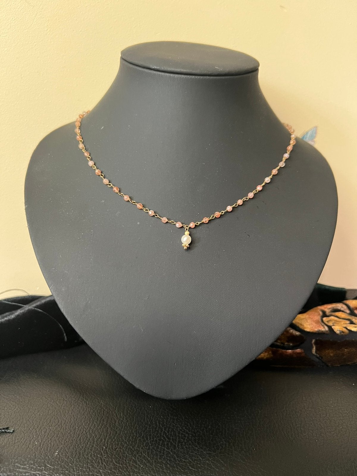 Akoya zoutwater parel zonnesteen zilver beschermt geluk, Sieraden, Tassen en Uiterlijk, Kettingen, Magnolia11, Nieuw, Oranje, Ophalen of Verzenden