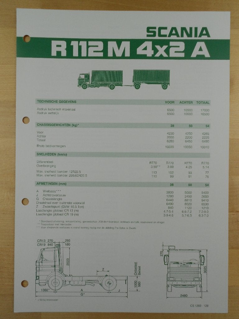 Scania R112 M 4x2 1983 Specificatie Brochure R 112, Ophalen of Verzenden, Zo goed als nieuw, Overige merken, Scania