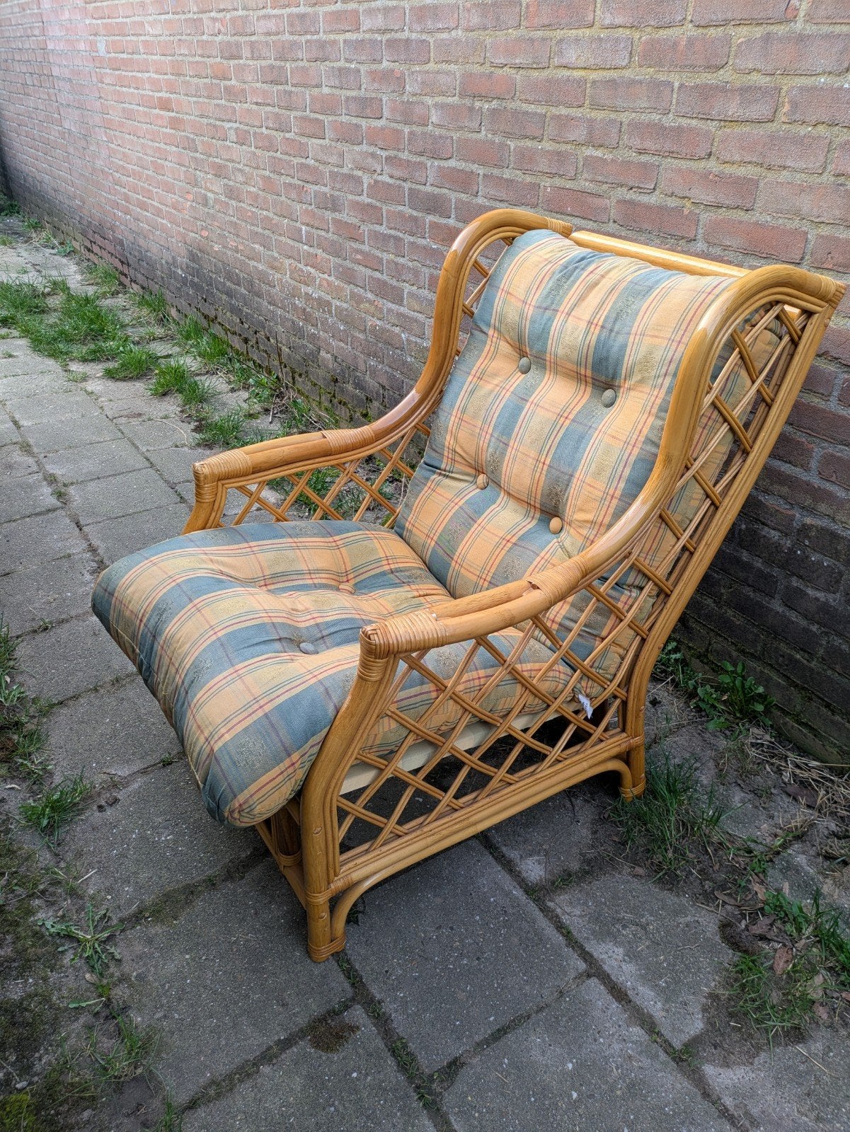 Vintage Stoel Rotan Bamboe Fauteuil, Ophalen, Zo goed als nieuw, 75 tot 100 cm, 50 tot 75 cm