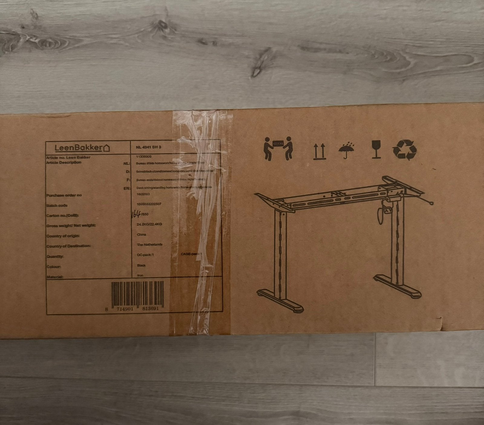 Leen Bakker Homeworx Elektrisch Zit-Sta Bureau Nieuw in Doos, Huis en Inrichting, Ophalen, Zit-sta bureau, Elektrisch, 120 cm