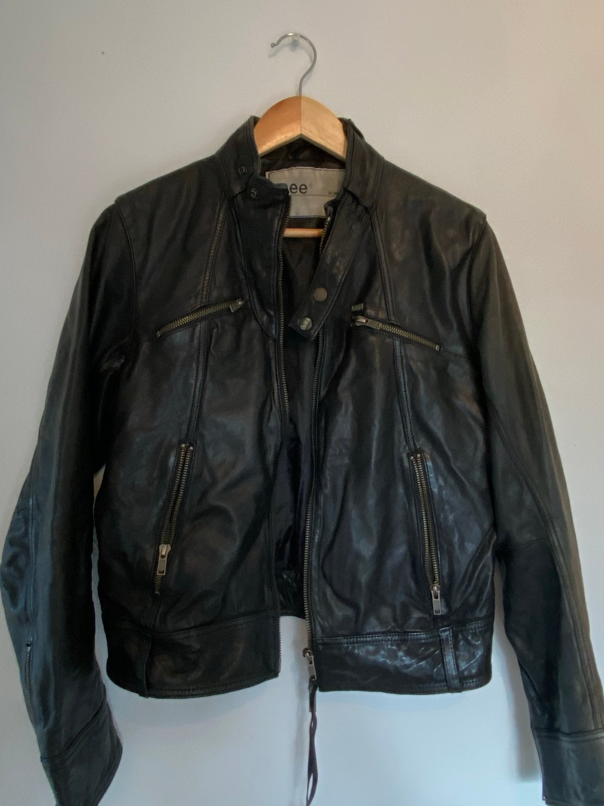 Lee leren motorjasje dames - Maat M, Ophalen of Verzenden, Gedragen, Maat 38/40 (M), Zwart