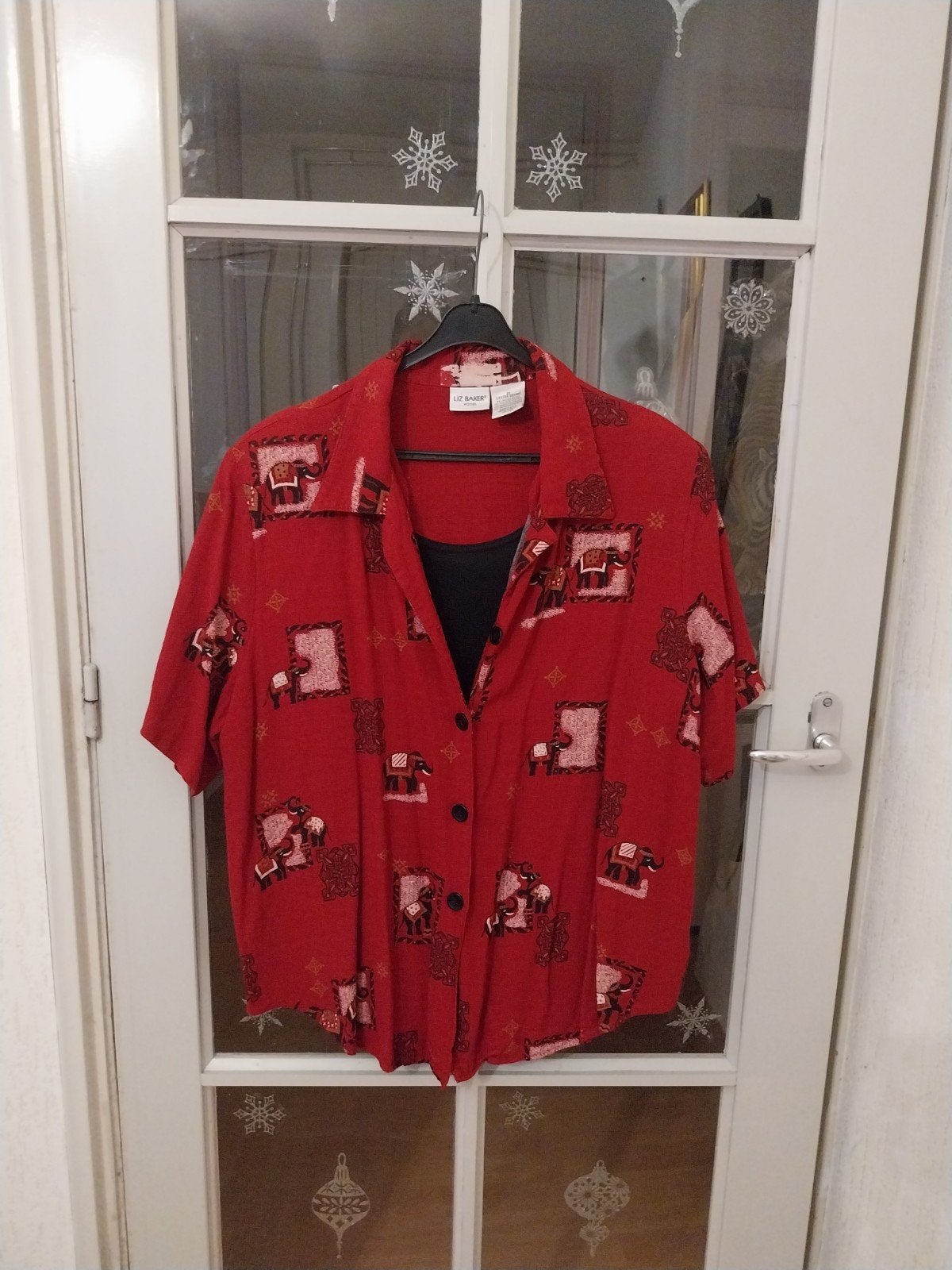 Liz Baker Rode Blouse met Olifantenprint - Maat 2XL, Liz Baker, Maat 46/48 (XL) of groter, Ophalen of Verzenden, Gedragen