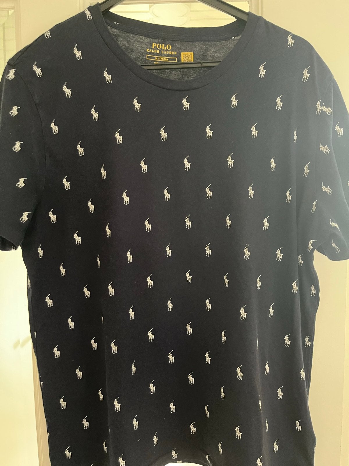 Ralph Lauren heren T-shirt blauw met wit, maat M, Ophalen of Verzenden, Zo goed als nieuw, Maat 48/50 (M), Blauw