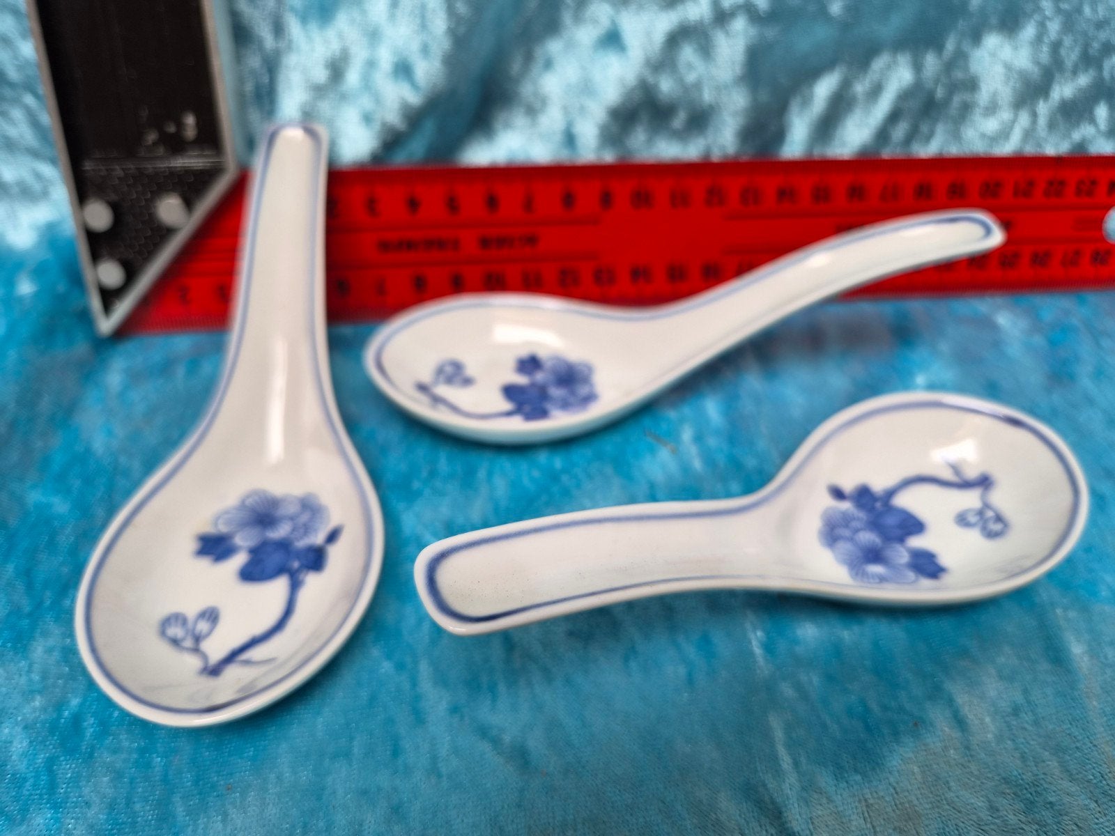 Set van 3 Chinese porseleinen lepels met blauw decor, Ophalen of Verzenden