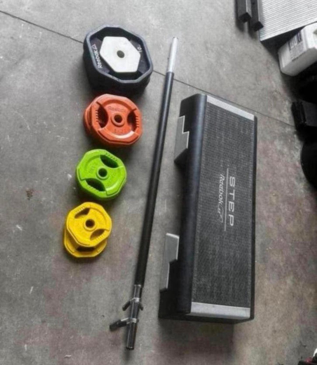 Reebok Body Pump Set + 2x10 Gewichten , Reebok Step, Ophalen, Gebruikt, Stepbank