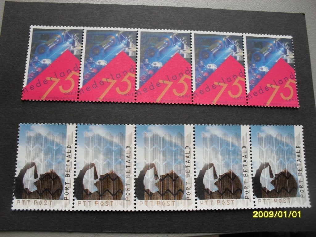 Rolzegels NVPH1474 en PBZ 1 haringeter in strook van 5 + no, Ophalen, Na 1940, Postfris