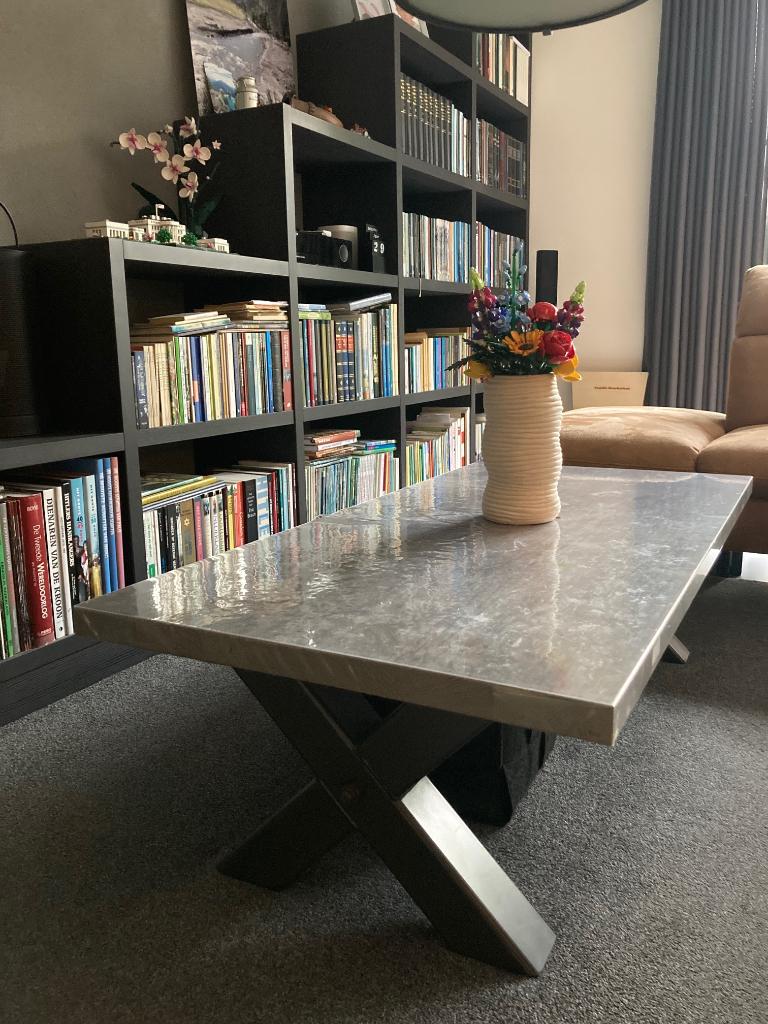 Salontafel Lamulux stone 135x67cm in nieuwstaat, Ophalen, 100 tot 150 cm, 50 tot 100 cm, Zo goed als nieuw