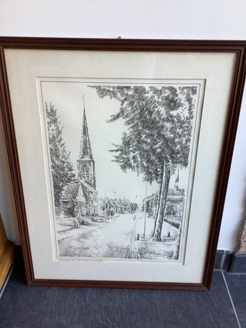 Dorpsgezicht Zijtaart anno 1981 Hans Bekkers - afm. 49x62cm., Ophalen, Gedateerd, Tekening, Klassiek