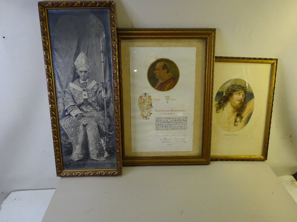 3 devotie drukken,1ste helft vorige eeuw,in originele kader., Verzamelen, Religie, Ophalen of Verzenden, Gebruikt, Kaart of Prent