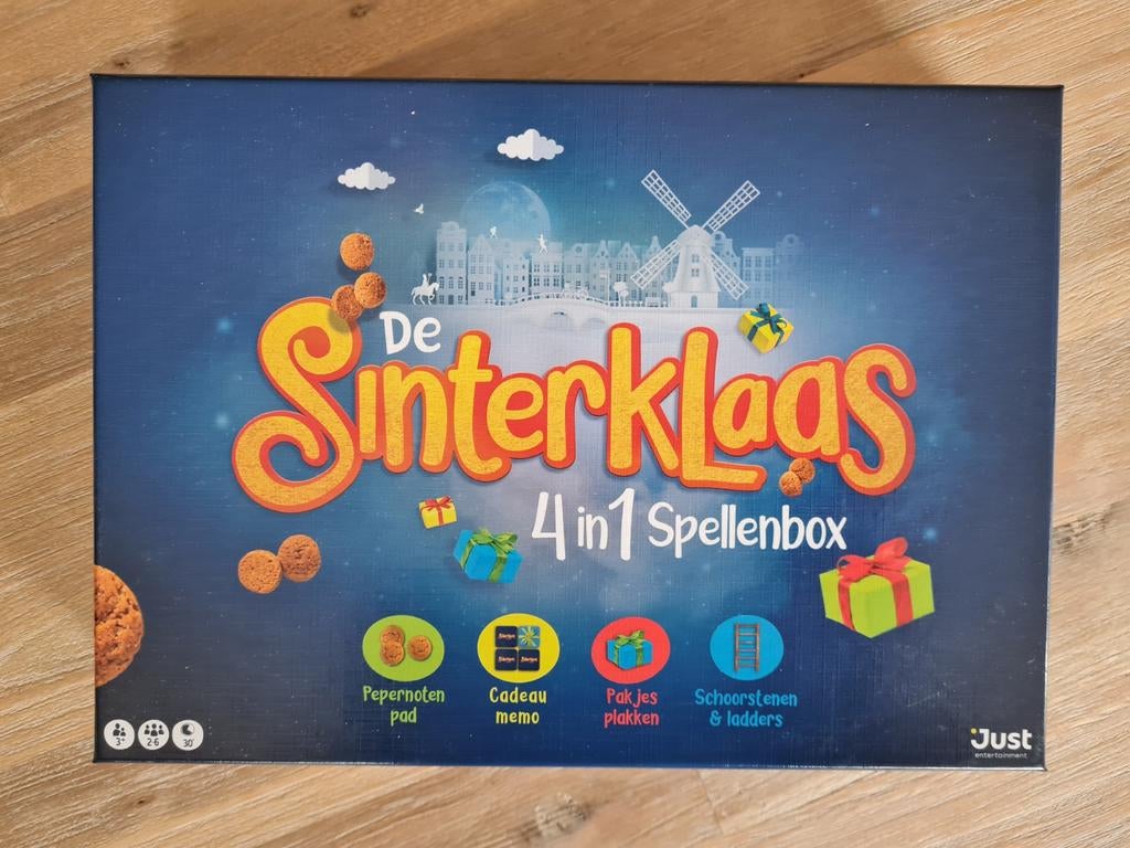 De Sinterklaas 4-in-1 Spellenbox - Just, Hobby en Vrije tijd, Gezelschapsspellen | Bordspellen, Een of twee spelers, Ophalen, Gebruikt