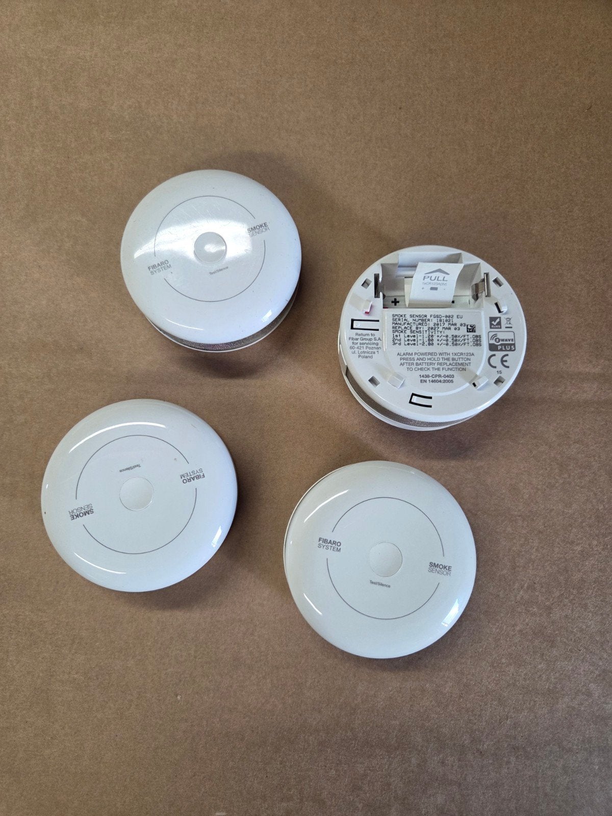 4x Fibaro Rookmelders FGSD-002 EU - Z-Wave Plus, Gebruikt, Detector, Sensor of Melder, Ophalen of Verzenden, Rook