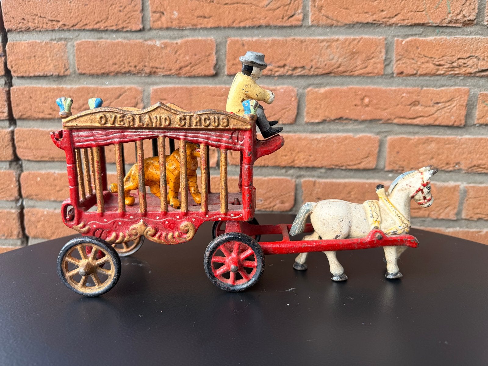 Vintage Gietijzeren Circuswagen met Paard en Tijger, Ophalen, Gebruikt