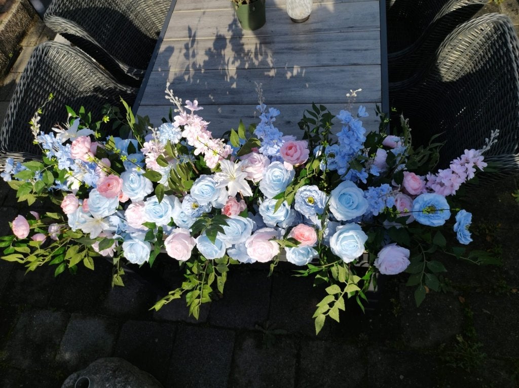 Luxe kunstbloemen – complete set met houten bak & lampjes, Ophalen, Binnen, Handgemaakt, Zo goed als nieuw