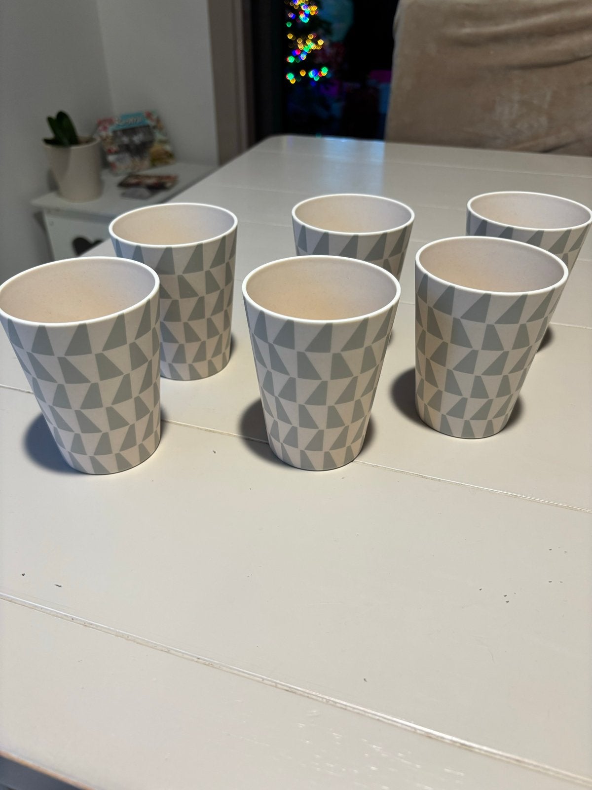6 hard plastic bekers met geometrisch patroon, Kunststof, Ophalen of Verzenden, Meerkleurig, Overige typen