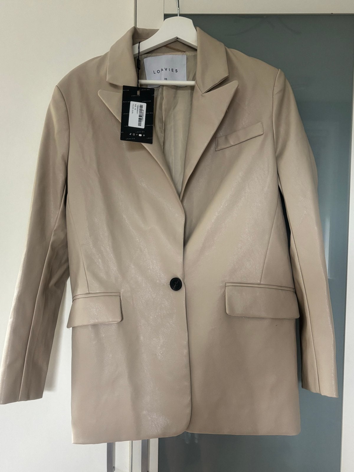 Loavies Ecru Faux Leren Blazer Maat XS, Beige, Nieuw, Ophalen of Verzenden, Jasje
