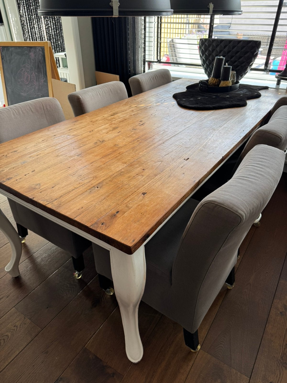 Eettafel landelijk met barok poot 220x100, Huis en Inrichting, Ophalen, Gebruikt, 4 tot 6 stoelen