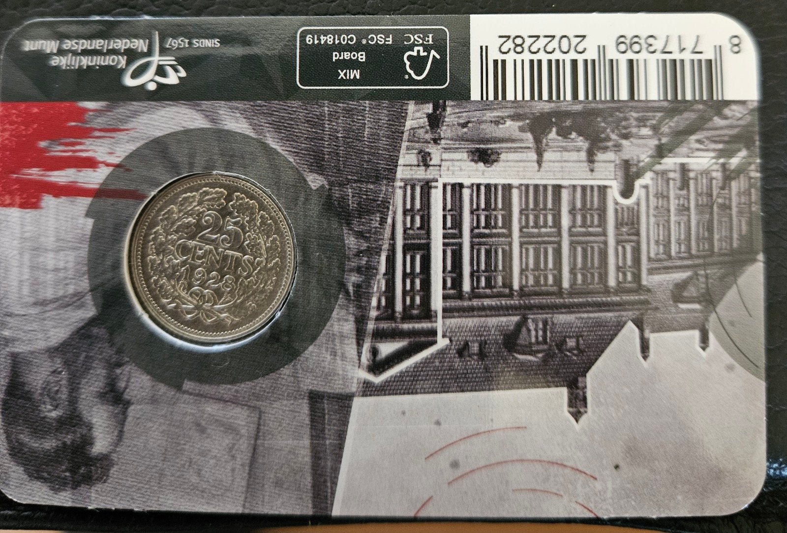 25ct 1928 in coincard, Ophalen of Verzenden, Koningin Wilhelmina, 25 cent