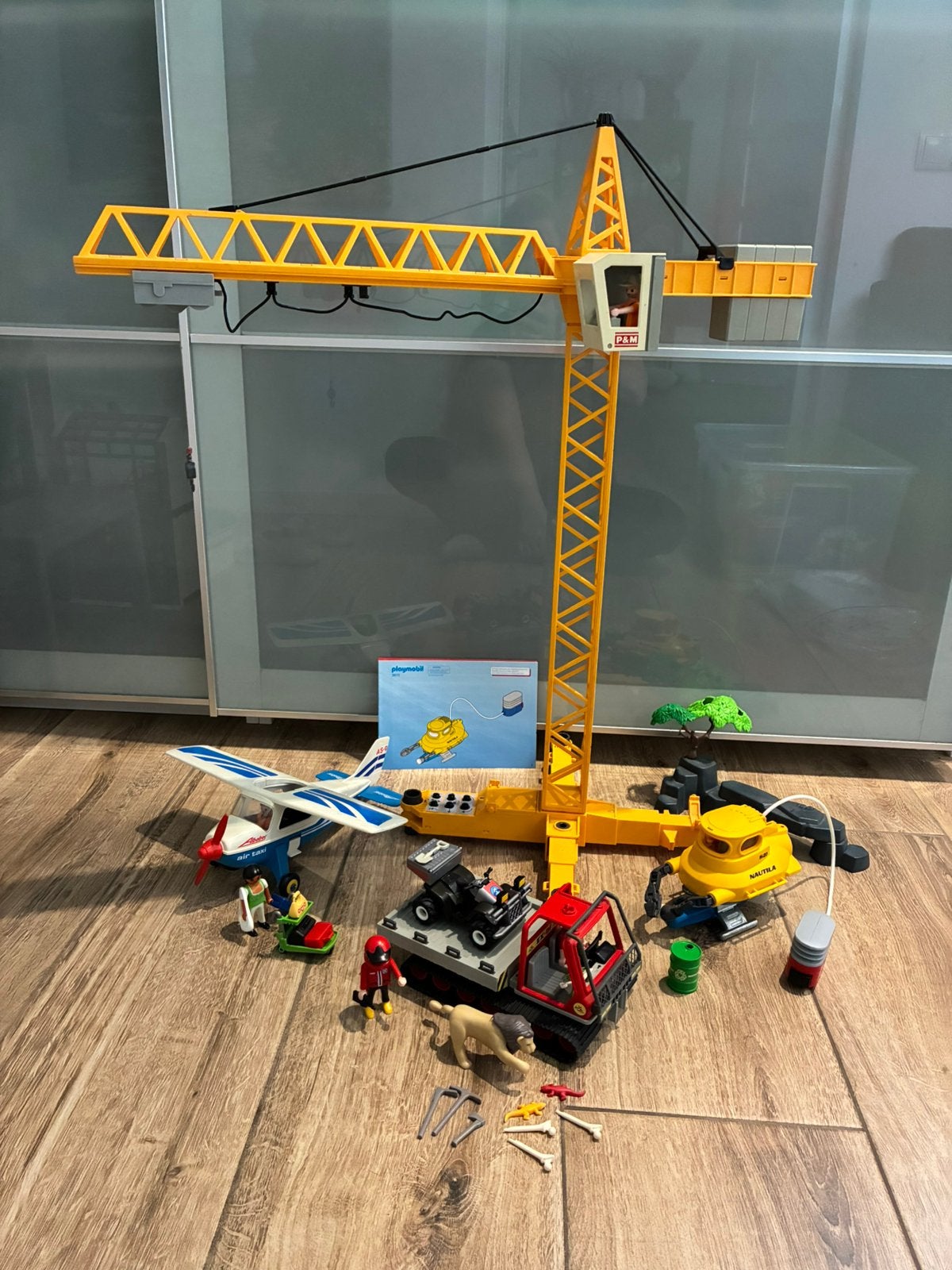 Playmobil hijskraan vliegtuig onderzeeër expeditie auto, Ophalen of Verzenden, Gebruikt