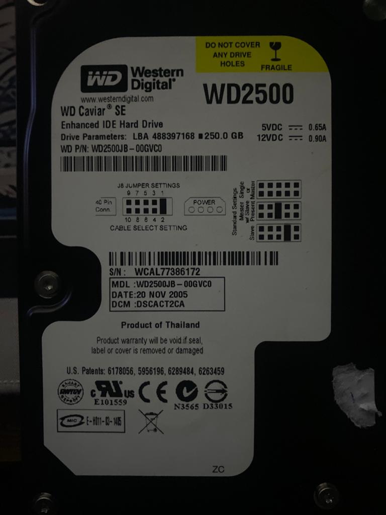 Western Digital 250GB IDE HDD WD2500, Computers en Software, Harde schijven, HDD, Ophalen of Verzenden, Zo goed als nieuw, Extern