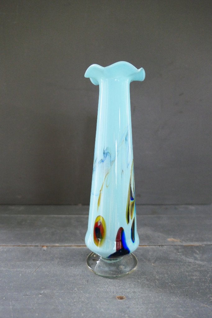 Vintage glazen vaas lichtblauw, Antiek en Kunst, Verzenden