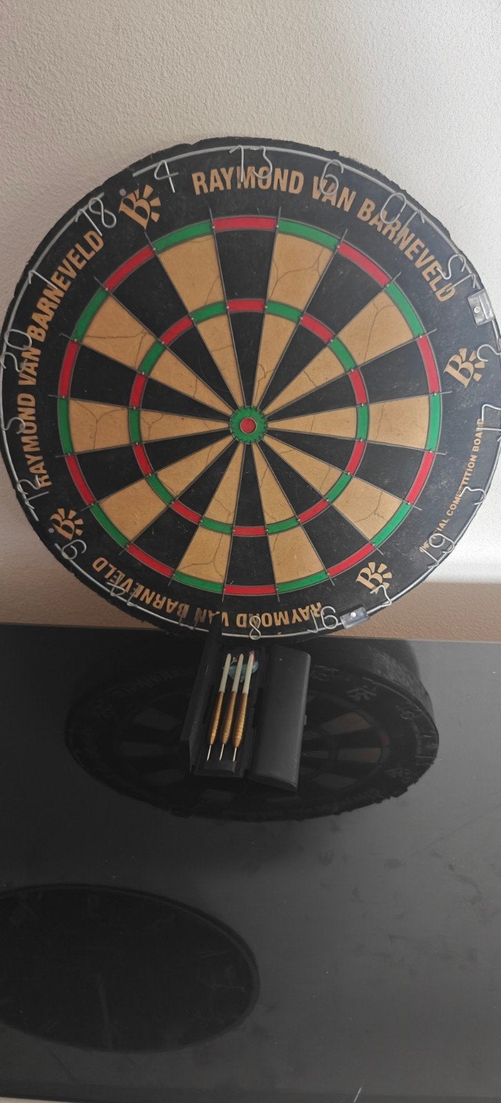 Dartbord Raymond van Barneveld - 30 jaar oud en netjes, Sport en Fitness, Ophalen of Verzenden, Gebruikt, Dartbord met pijlen