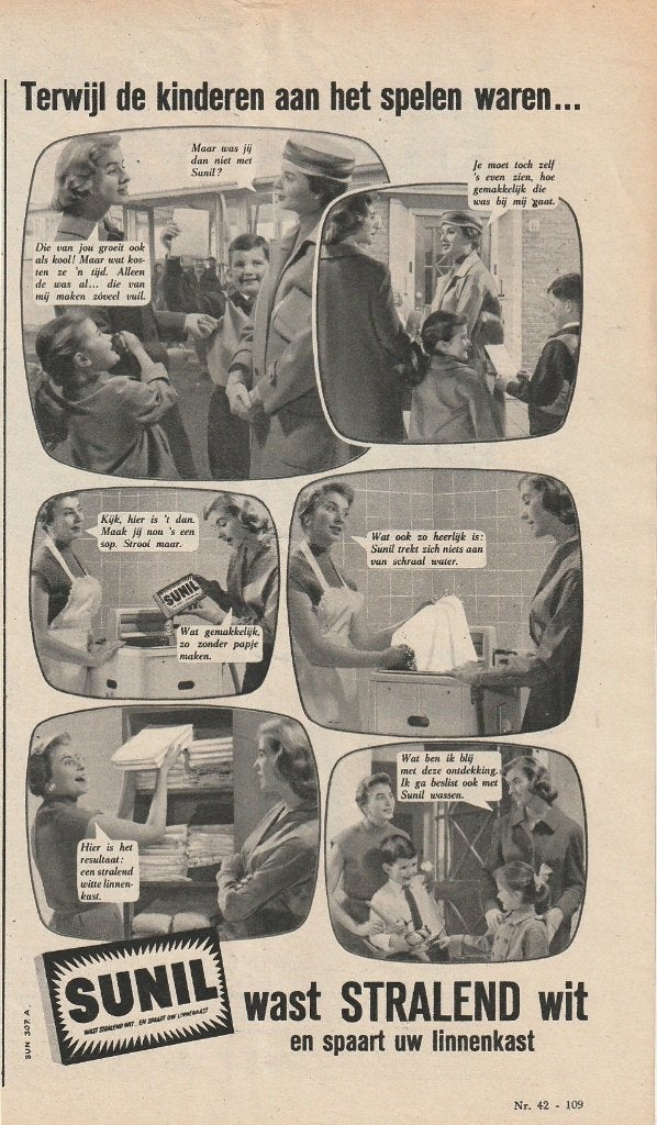 Retro reclame 1958 Sunil wasmiddel jongetje & meisje, Verzamelen, Verzenden, Overige typen