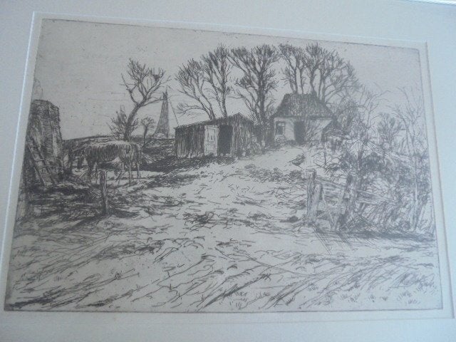 De Ploeg - Ets van Johan Dijkstra. Blauw Borgje in de herfst, Antiek en Kunst, Ophalen, Gravure, 51 cm, Landschap