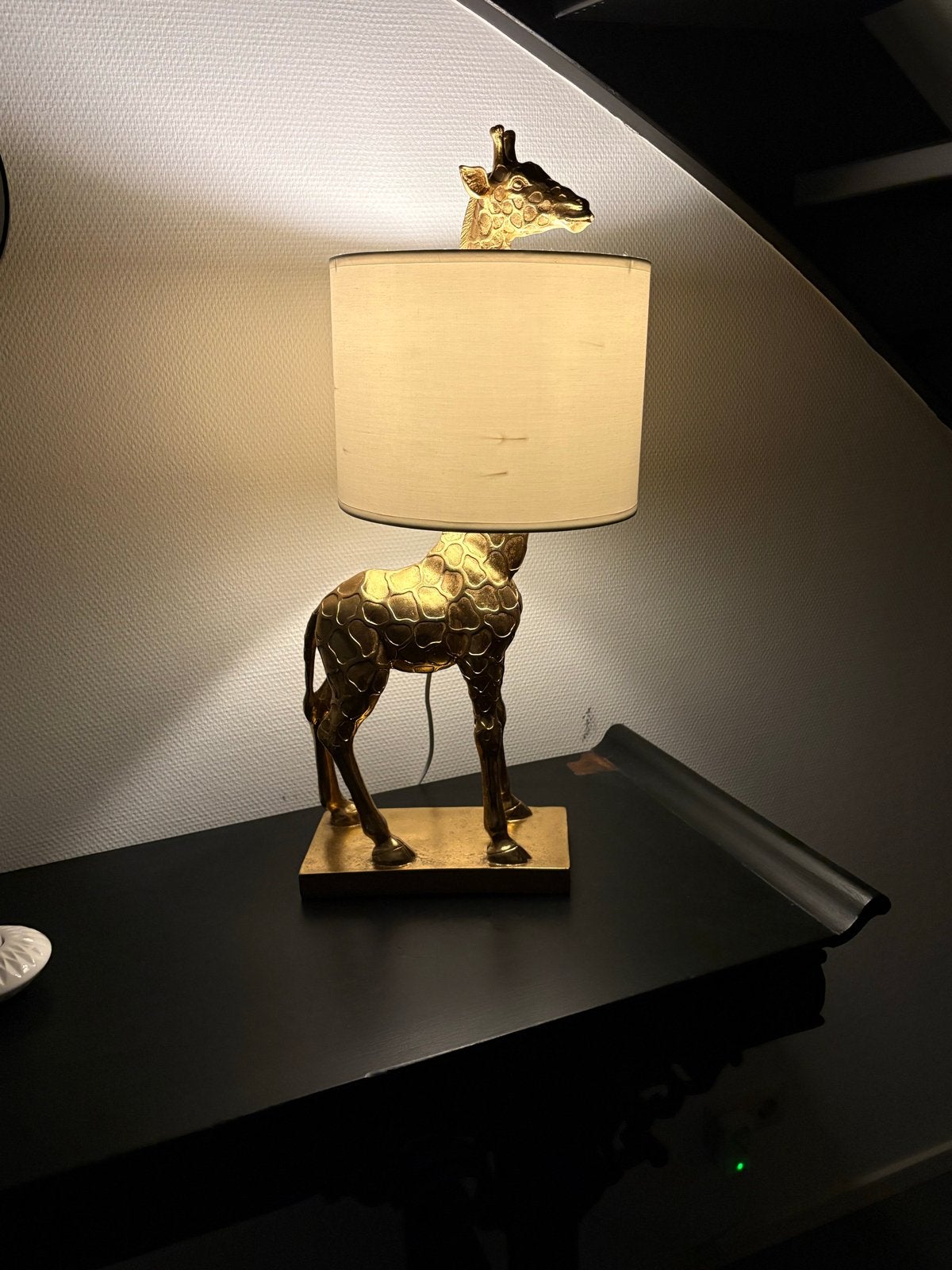 Gouden Giraffe Lamp met Witte Kap, Gebruikt, Goud, Met kap, Metaal