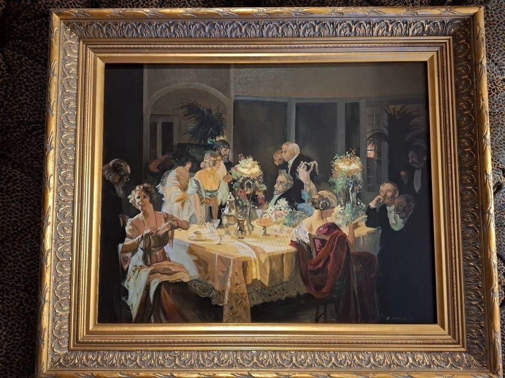 Olieverf Feestelijk Gezelschap – In Stijl Jules Grün–63x53cm, Antiek en Kunst, Ophalen