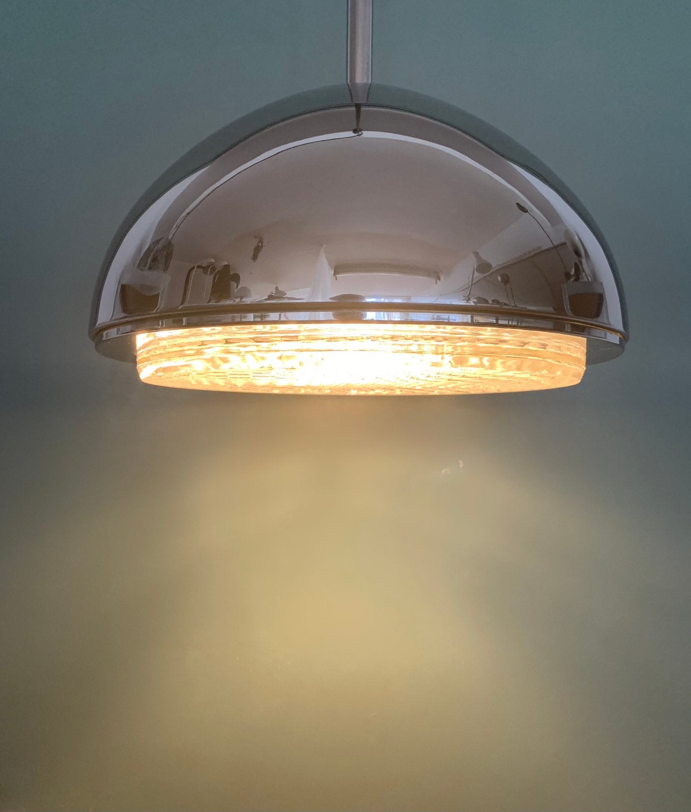 60s pendant glass metal vintage silence of the lamps, Gebruikt, Mid century modern vintage design, Glas, E27 (groot)