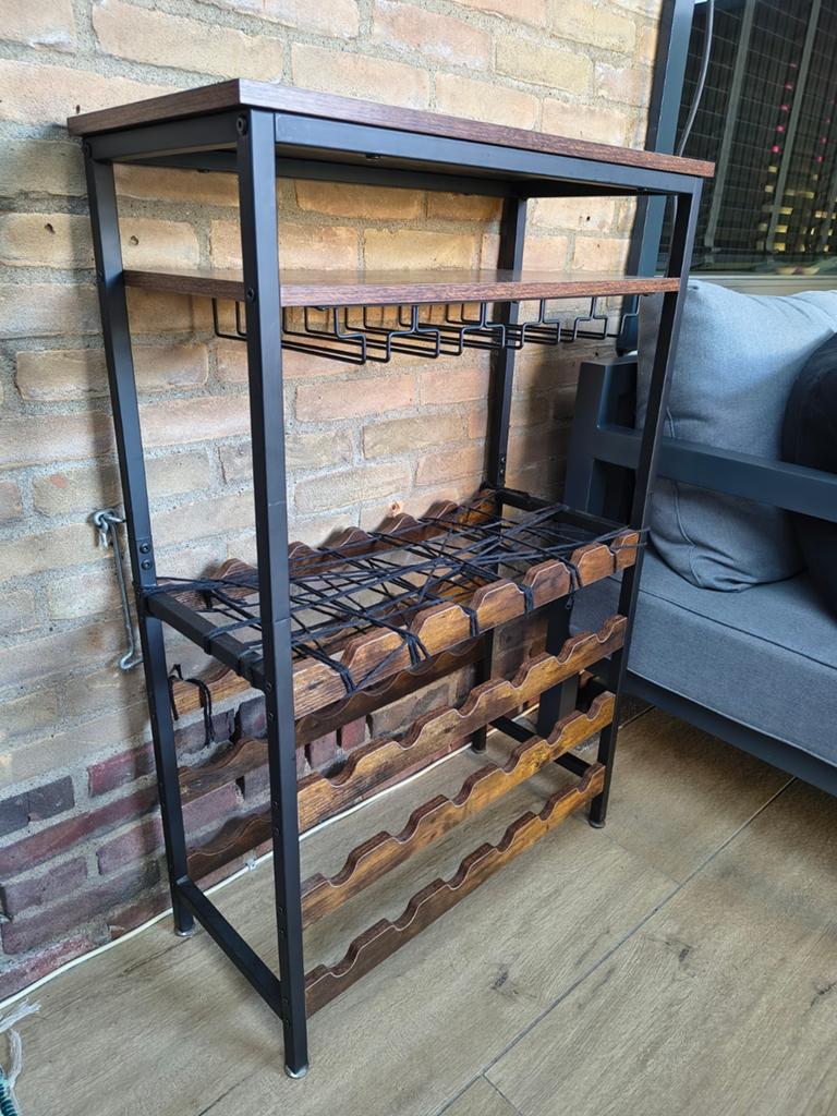 Wijnrek met glazenhouder - 100x66x30 cm, Ophalen, Gebruikt, Hout, 25 flessen of meer