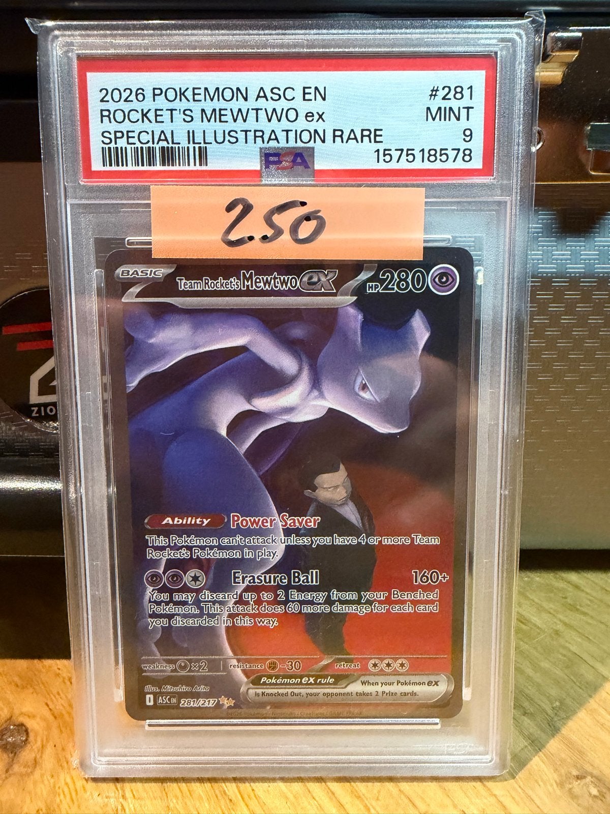 Rocket's Mewtwo ex Special Illustration Rare PSA 9, Ophalen of Verzenden, Zo goed als nieuw, Losse kaart
