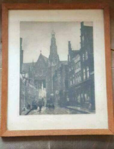 Ets haarlem st.bavo smedestraat 1896 a.j. Grootens 1864-1957, Antiek en Kunst, Kunst | Etsen en Gravures, Ophalen