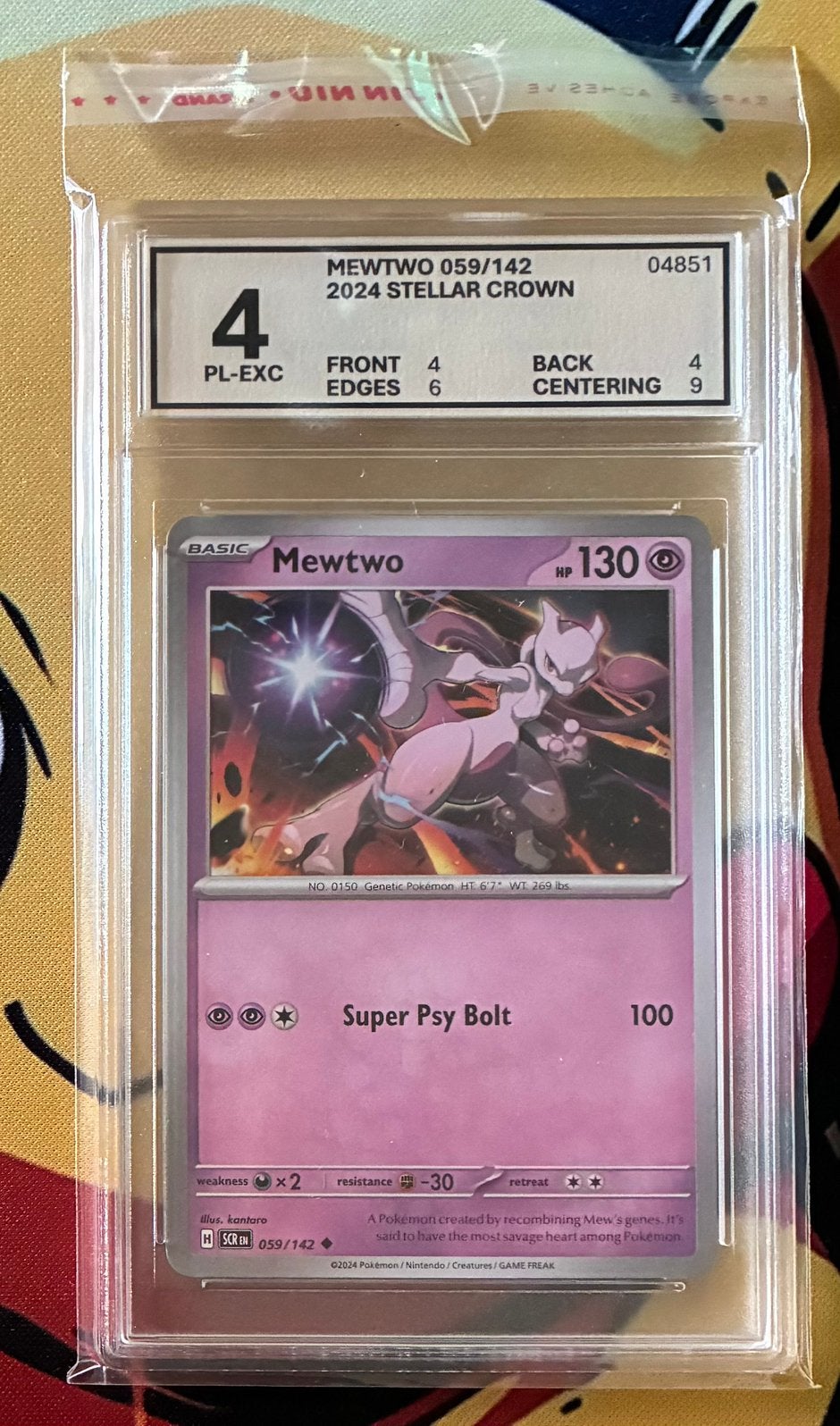 Mewtwo 059/142 Stellar Crown – Woetoe Grading 4, Ophalen of Verzenden, Zo goed als nieuw, Losse kaart