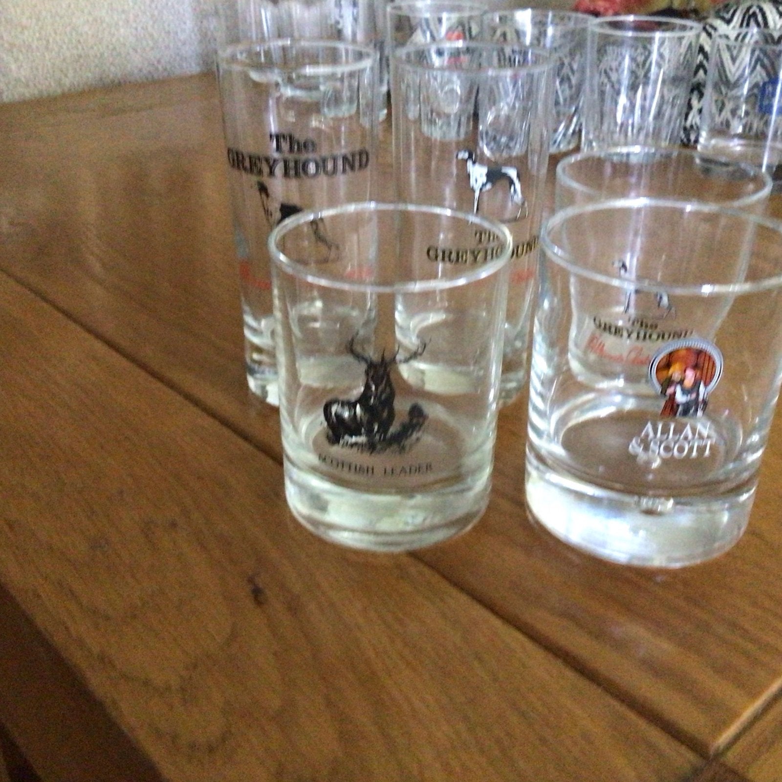 Set van 5 whiskyglazen met hond en hert afbeelding, Ophalen, Gebruikt