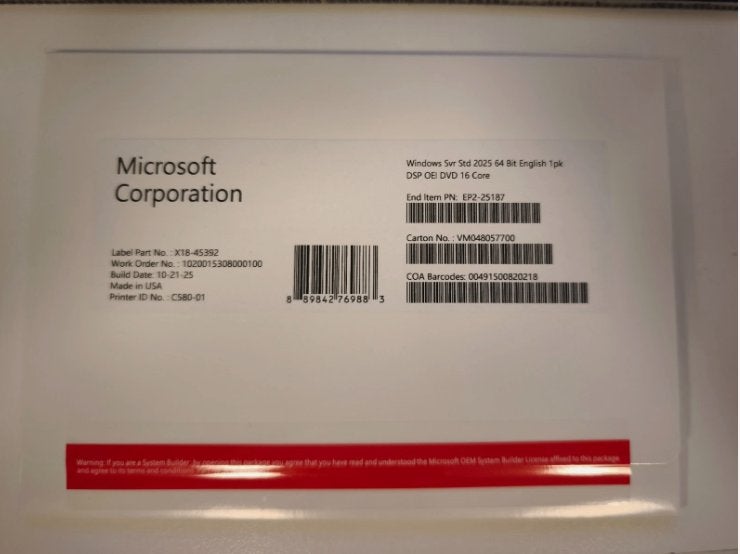 Microsoft Windows server 2025 DVD, Computers en Software, Verzenden, Nieuw, Windows
