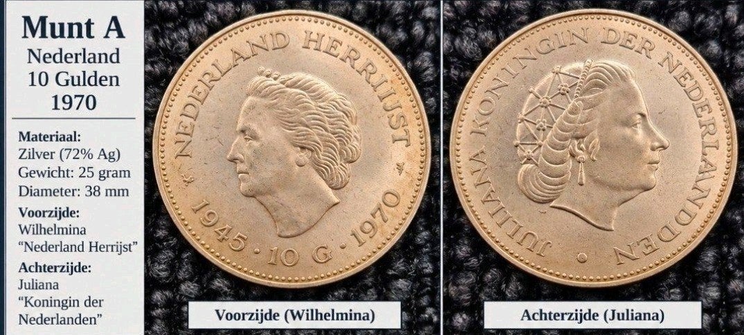 Zilveren 10 Gulden Munt Koningin Juliana 1970, Koningin Juliana, Zilver, Ophalen of Verzenden, Losse munt