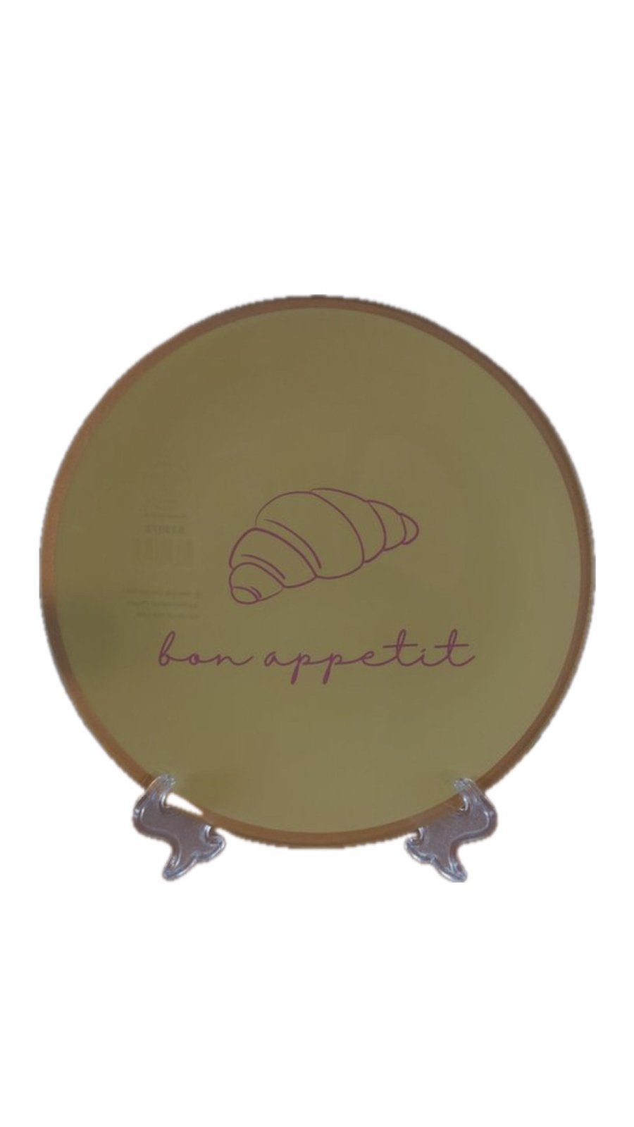 Glazen bordje 'Bon Appetit' met croissant design, Ophalen of Verzenden, Zo goed als nieuw, Glas, Bord(en)