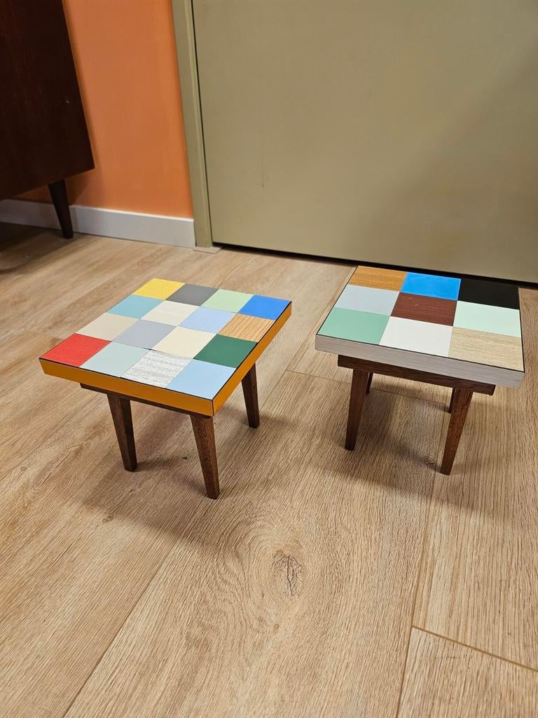 Set van 2 Vintage Plantentafeltjes Bijzettafeltje Tafeltje, Gebruikt, Vierkant, Nvt, Nvt