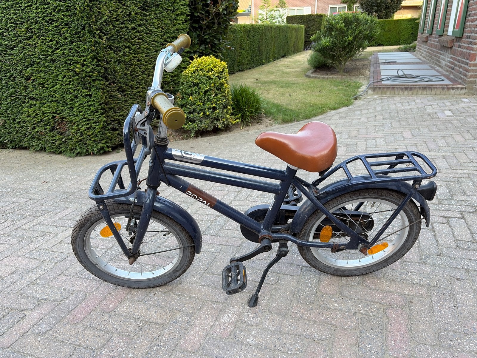 Popal kinderfiets met terugtraprem en bagagedrager, Fietsen en Brommers, Ophalen, Gebruikt, Terugtraprem, Minder dan 16 inch