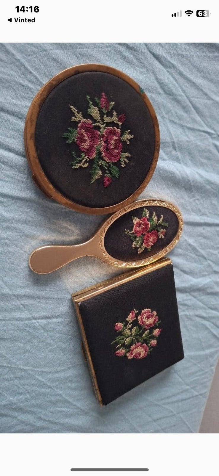 Vintage Broderie Toilettas Set - Spiegel, ... & Poederdoo, Ophalen of Verzenden